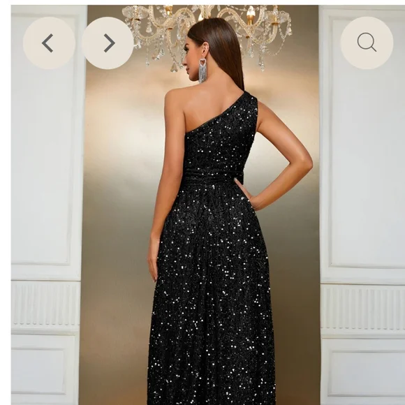 Black one shoulder Seguin Gown - Picture 5 of 15